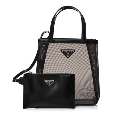 prada mesh|PRADA Mesh Small Tote Bag Black 1274026 .